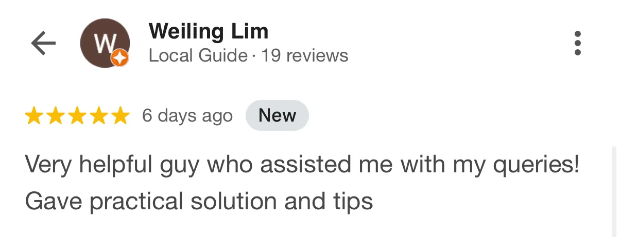 Weiling Lim Google Review
